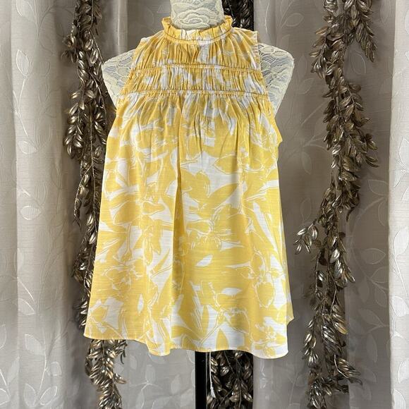 Nine West Yellow Floral Ruffle Blouse | Medium | Cottagecore Boho Chic - Picture 1 of 11
